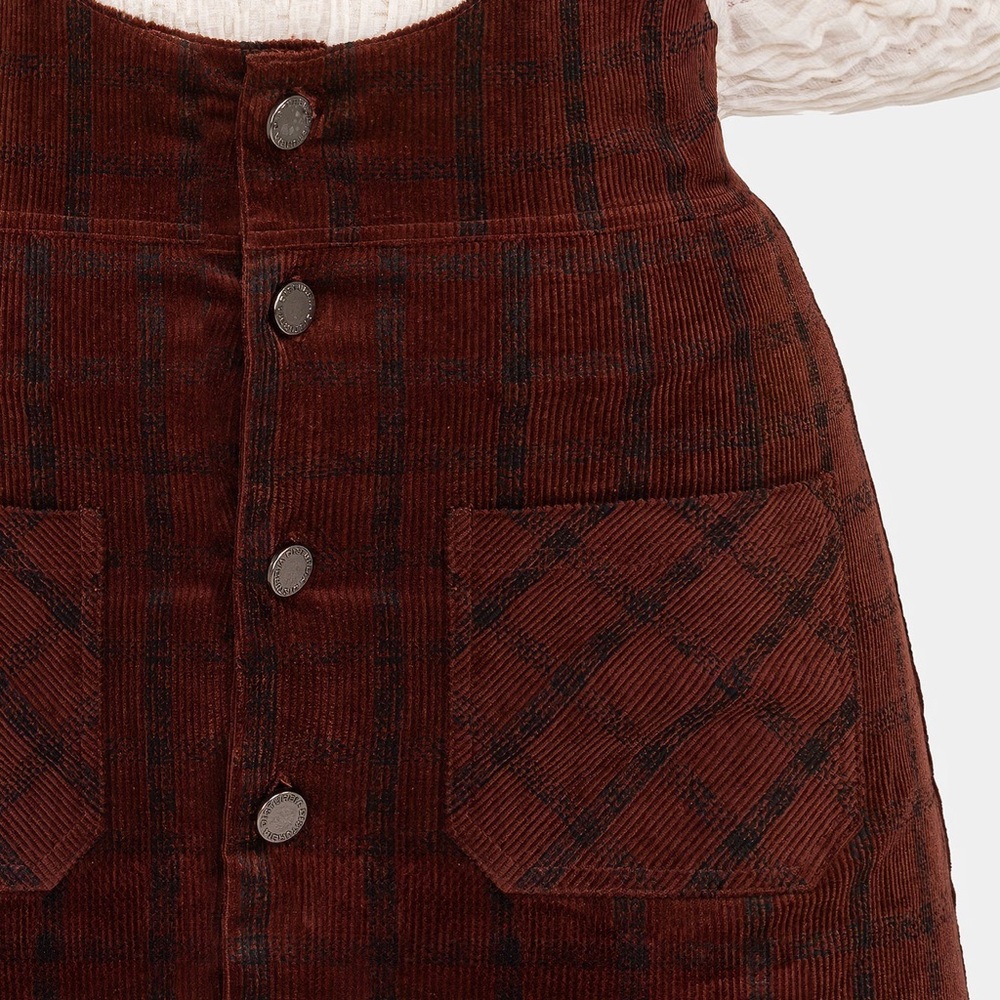 New Disturbia Terracotta Check Cord Mini Pinafore Skirt, Size 8 - New With Tags - Picture 2 of 6
